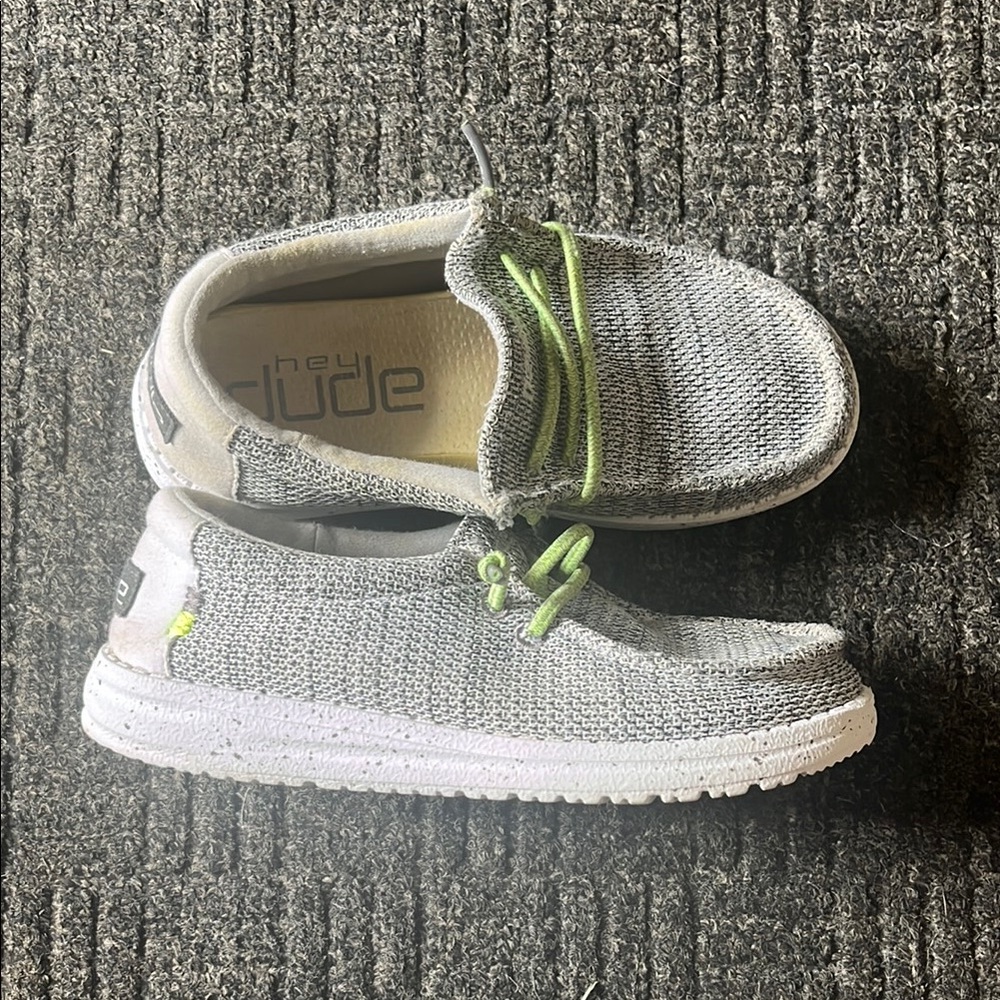 Hey Dude Gray and Green Sneakers with Neon Laces